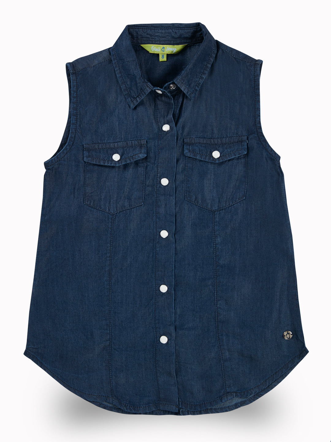 Girls Blue Casual Relaxed Fit Solid Sleeveless Top