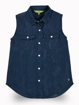 Girls Blue Casual Relaxed Fit Solid Sleeveless Top