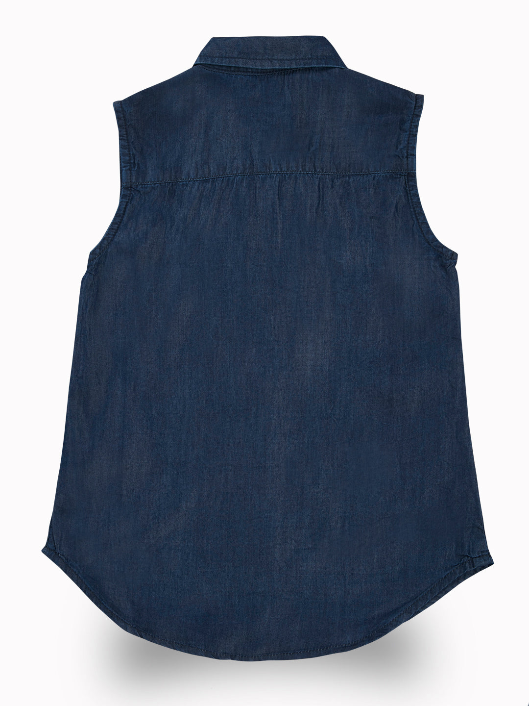 Girls Blue Casual Relaxed Fit Solid Sleeveless Top