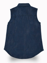 Girls Blue Casual Relaxed Fit Solid Sleeveless Top