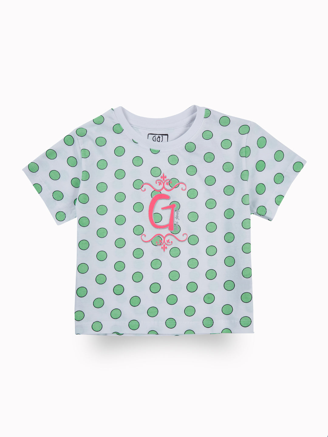 Girls Green Casual Relaxed Fit Printed Half Sleeves Top