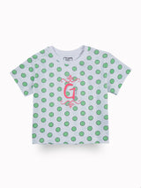 Girls Green Casual Relaxed Fit Printed Half Sleeves Top