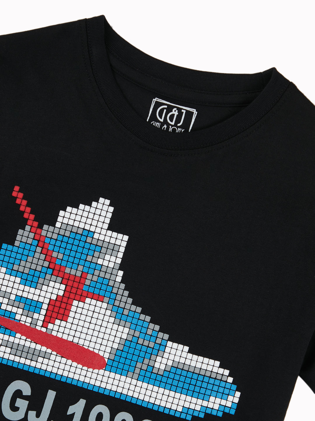 Boys Black Casual Relaxed Fit Printed Half Sleeves Tshirt