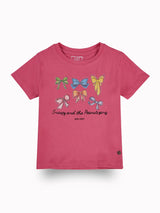 Girls Pink Casual Relaxed Fit Printed Half Sleeves Tshirt
