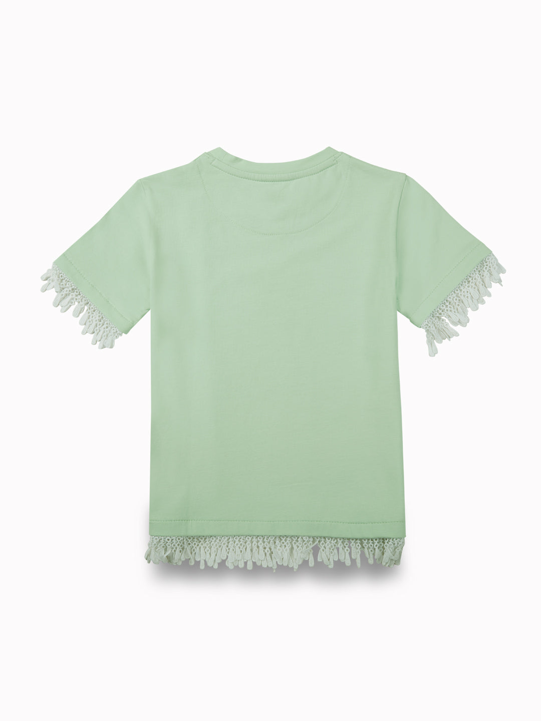 Girls Green Casual Relaxed Fit Printed Half Sleeves Top