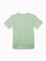 Girls Green Casual Relaxed Fit Printed Half Sleeves Top