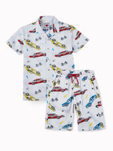 Boys White Casual Relaxed Fit Printed Half Sleeves Co-Ord Set