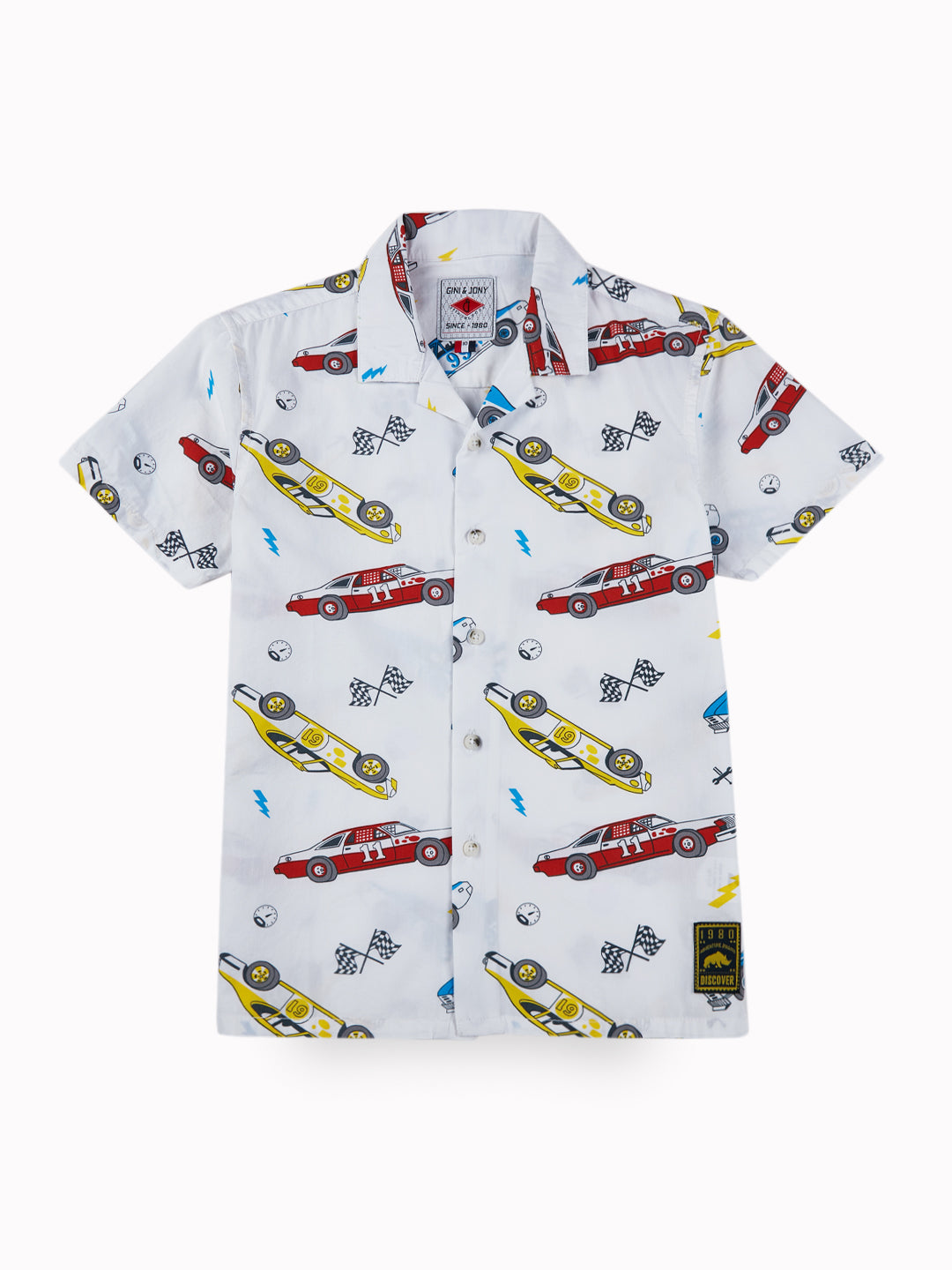 Boys White Casual Relaxed Fit Printed Half Sleeves Co-Ord Set