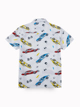 Boys White Casual Relaxed Fit Printed Half Sleeves Co-Ord Set