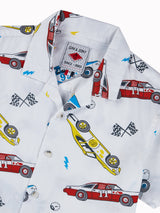 Boys White Casual Relaxed Fit Printed Half Sleeves Co-Ord Set