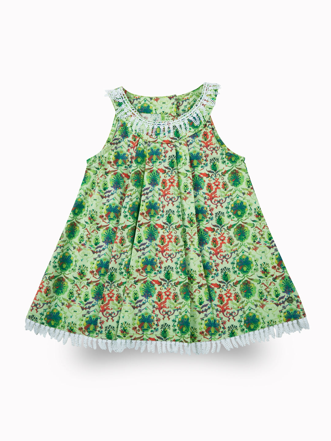 Girls Green Casual Relaxed Fit Printed Sleeveless Co-Ord Set