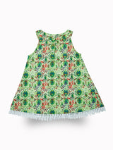 Girls Green Casual Relaxed Fit Printed Sleeveless Co-Ord Set