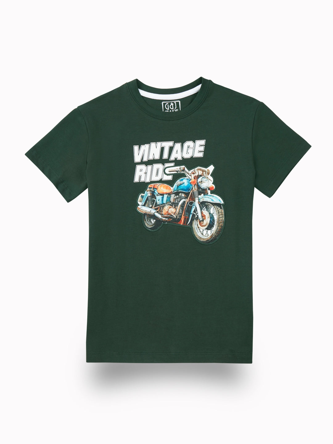 Boys Green Casual Relaxed Fit Printed Half Sleeves Tshirt