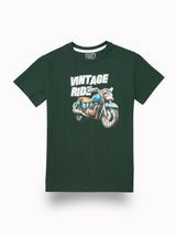 Boys Green Casual Relaxed Fit Printed Half Sleeves Tshirt