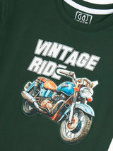 Boys Green Casual Relaxed Fit Printed Half Sleeves Tshirt
