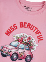 Girls Pink Casual Relaxed Fit Printed Half Sleeves Tshirt