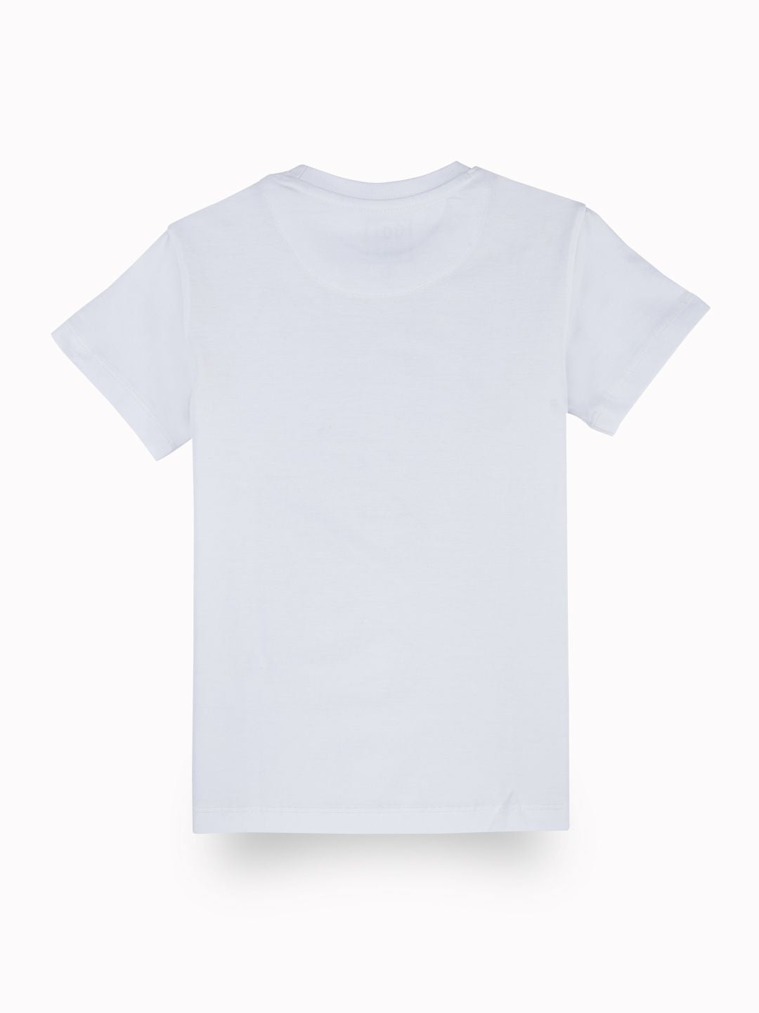 Boys White Casual Relaxed Fit Printed Half Sleeves Tshirt