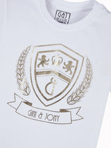 Boys White Casual Relaxed Fit Printed Half Sleeves Tshirt