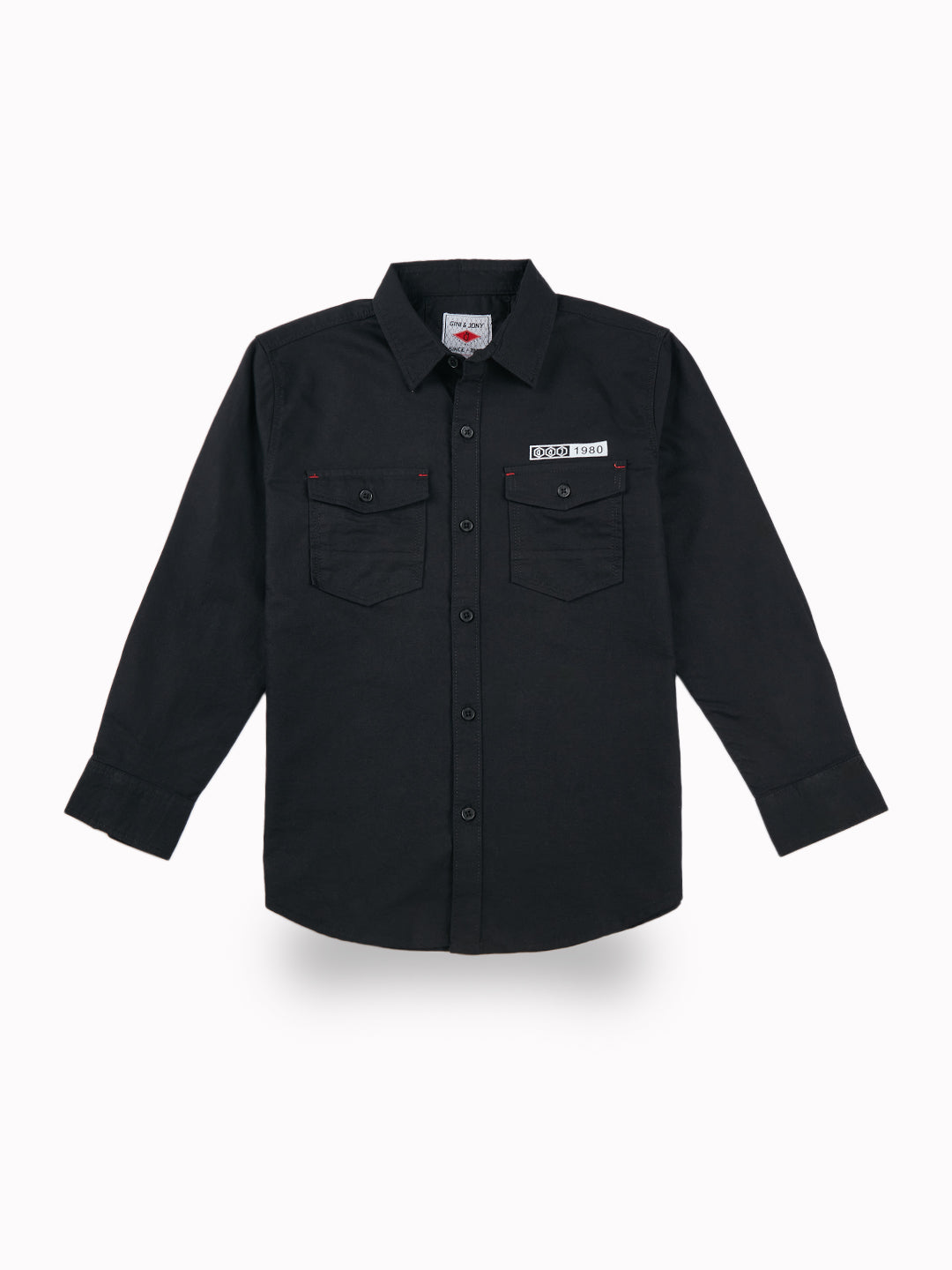 Boys Black Casual Relaxed Fit Solid Full Sleeves Shirt