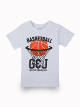 Boys White Casual Relaxed Fit Printed Half Sleeves Tshirt