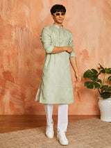 Men's Green Festive Ethnic Full Sleeves Kurta