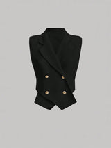 Women's Black Party Solid Sleeveless Blazer