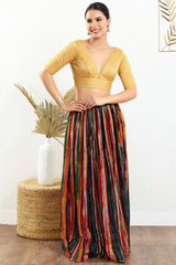 Women's Gold Silk Padded Back Open Elbow Sleeves Saree Blouse
