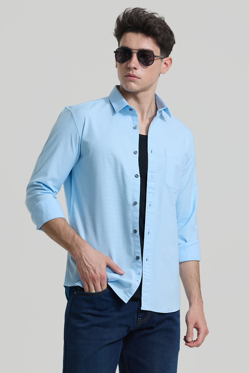 Men's Blue Casual Slim Fit Solid Full Sleeves Shirt