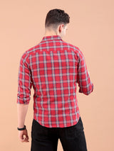 Men's Slim Fit Checkered Full Sleeves Spread Collar Casual Shirt