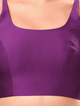 Women's Purple Brocade Padded Back Open Sleeveless Saree Blouse