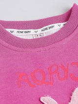 Girls Pink Casual Full Sleeves Sweatshirt and Joggers