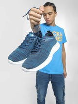 Men's Blue Casual Self Design Sneakers