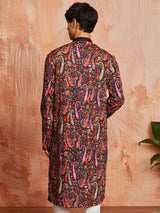 Men's Brown Crepe Paisley Printed Kurta