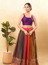 Women's Purple Brocade Padded Back Open Sleeveless Saree Blouse