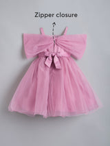 Girls Pink Shoulder Cape Dress with Floral Applique