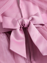 Girls Pink Shoulder Cape Dress with Floral Applique