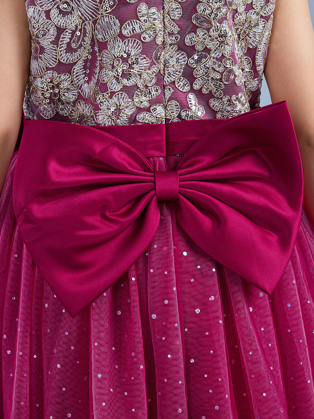 Girls Red Sequin Embellished Gown