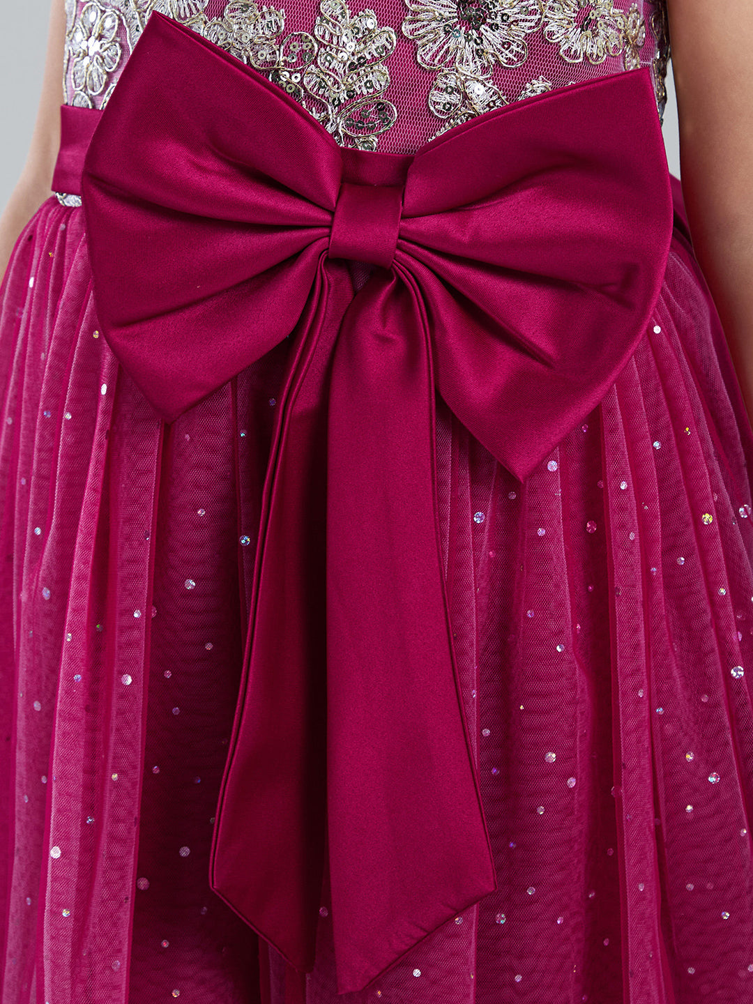 Girls Red Sequin Embellished Gown