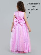 Girls Pink Beaded Gown with Detachable Bow