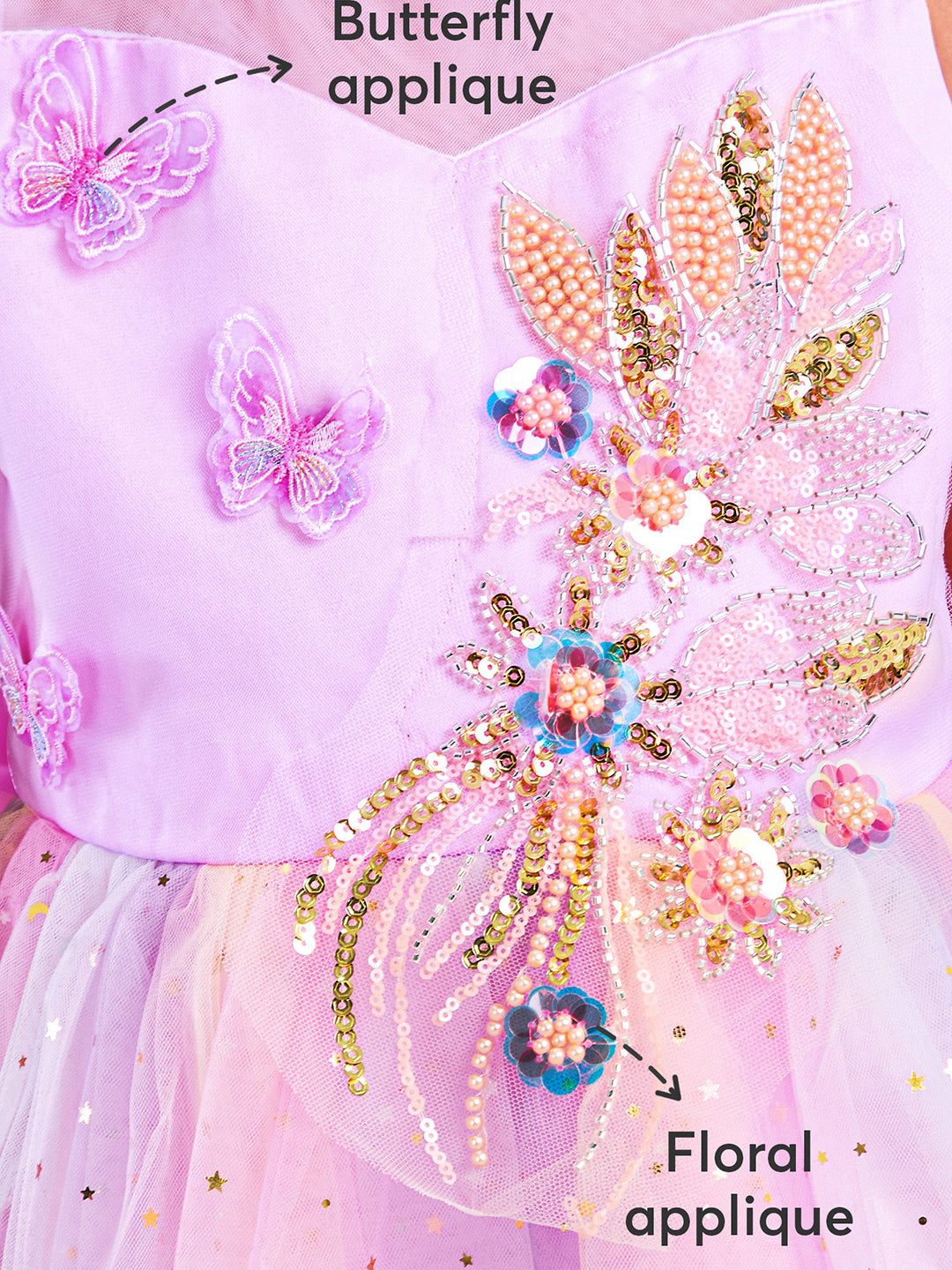 Girls Pink Beaded Gown with Detachable Bow