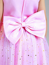 Girls Pink Beaded Gown with Detachable Bow