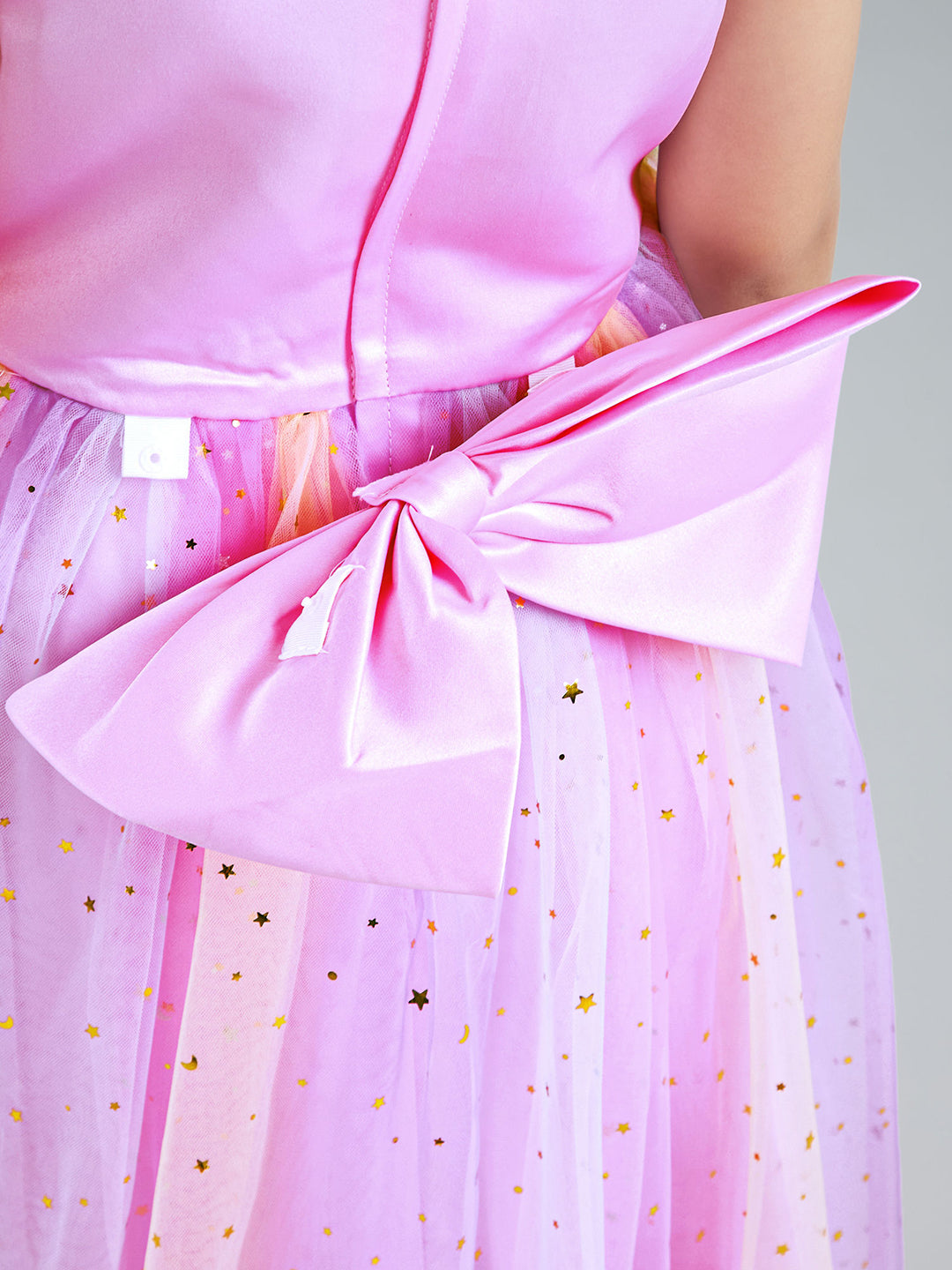 Girls Pink Beaded Gown with Detachable Bow
