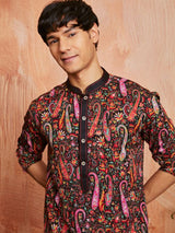 Men's Brown Crepe Paisley Printed Kurta