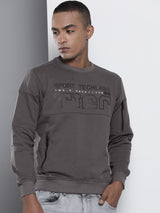 Men's Grey Casual Round Neck Solid Full Sleeves Sweatshirt