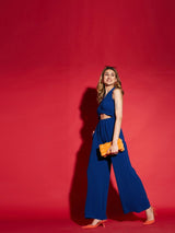 Women's Blue Knitted Halter Neck Jumpsuit