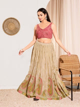 Women's Pink Tissue Padded Back Open Sleeveless Saree Blouse