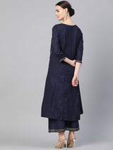 Women's Blue Ethnic Three Quarter Sleeves Kurta with Palazzo