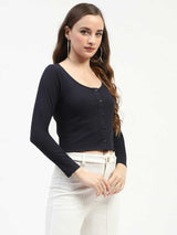 Women's Navy Casual Solid Top