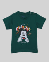 Boys Green Mickey Mouse Plastisol Printed Tshirt