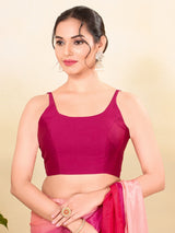 Women's Pink Brocade Padded Back Open Sleeveless Saree Blouse